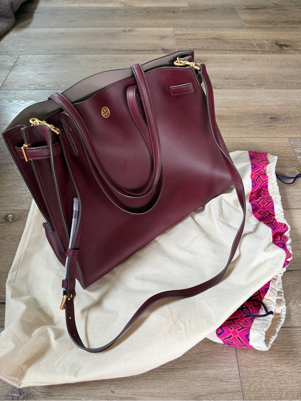 Tory burch small walker Leather Satchel CLARET